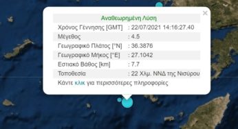 Σεισμική δόνηση μεταξύ Νισύρου και Τήλου