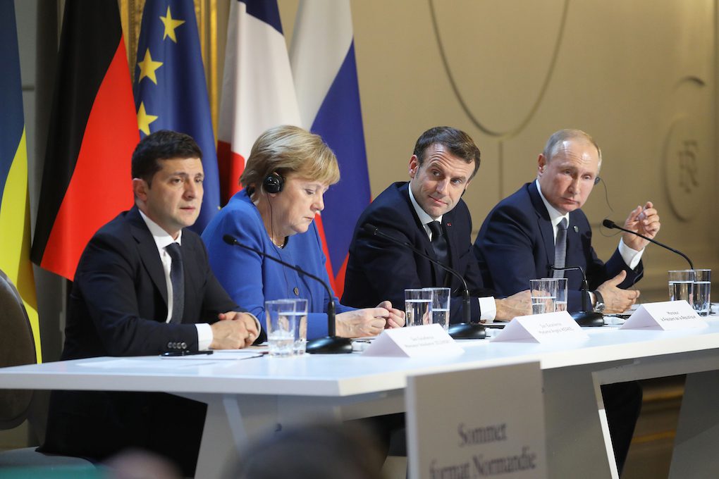 Στιγμιότυπο από την συνάντηση του «σχήματος της Νορμανδίας» το Δεκέμβριο του 2019 στο Παρίσι.