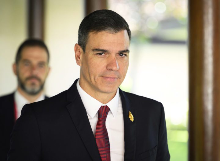 Spanish Prime Minister Pedro Sánchez arrives ahead of an emergency meeting of leaders at the G20 summit in Nusa Dua, Indonesia, Wednesday, Nov. 16, 2022. The meeting came after Poland said early Wednesday that a Russian-made missile fell in the country’s east, though U.S. President Joe Biden said it was “unlikely” it was fired from Russia. (Leon Neal/Pool Photo via AP)